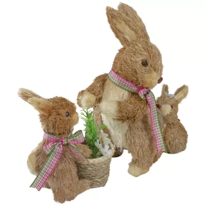 Northlight 12.5in Sisal Mommy And Baby Bunnies Easter Figurine