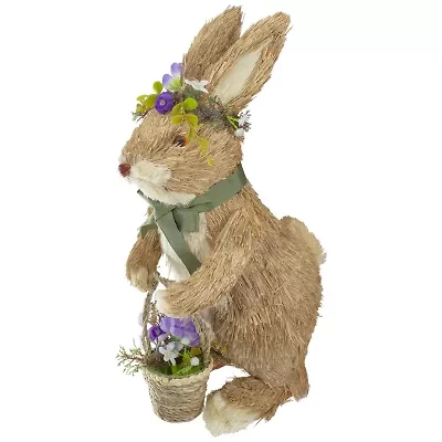Northlight 15in Brown Sisal Bunny Rabbit With Basket Easter Figurine