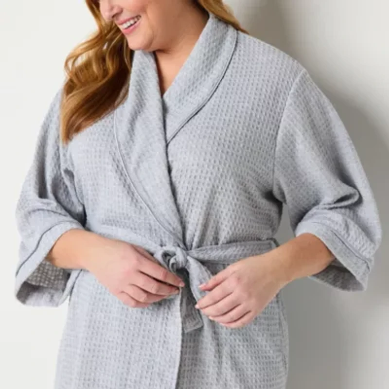 Liz Claiborne Womens Plus Waffle Long Sleeve Length Robe