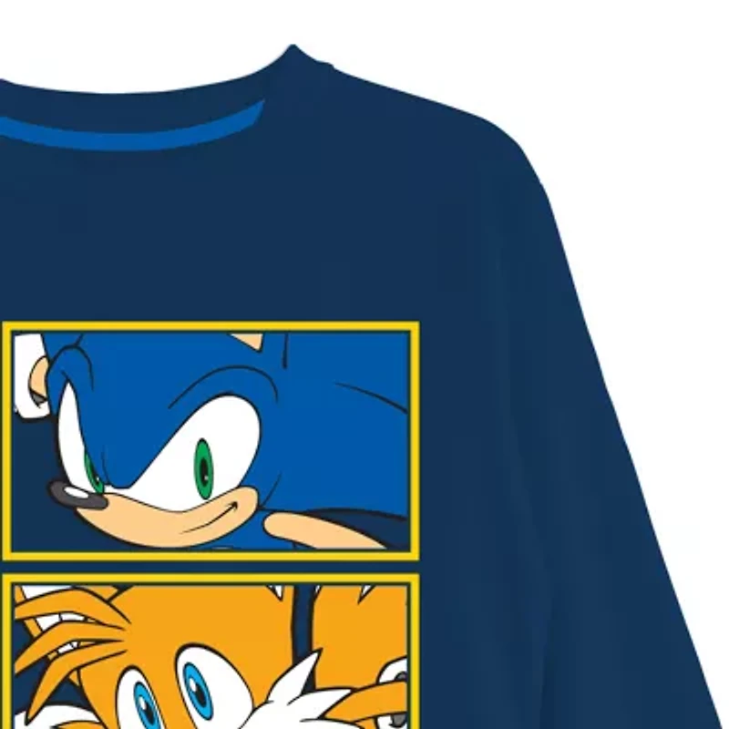 Little & Big Kid Boys Crew Neck Long Sleeve Regular Fit Sonic the Hedgehog Graphic T-Shirt