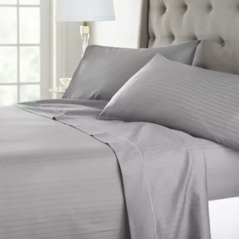 Liz Claiborne 600TC Cotton Sateen Dobby Stripe Wrinkle Free Sheet Set