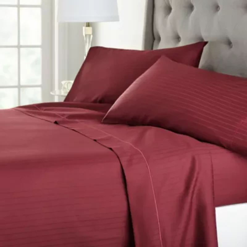 Liz Claiborne 600TC Cotton Sateen Dobby Stripe Wrinkle Free Sheet Set