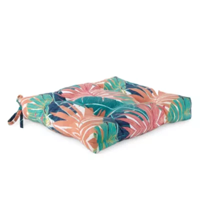 Turquoise Sun Leaf Print Patio Seat Cushion