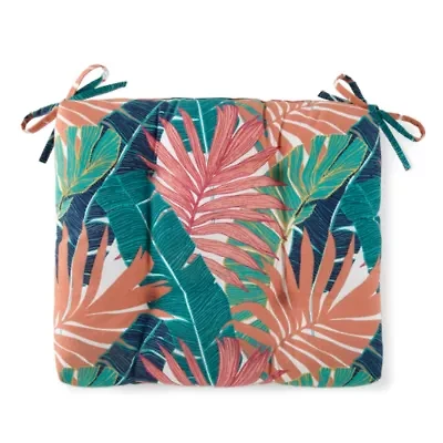 Turquoise Sun Leaf Print Patio Seat Cushion