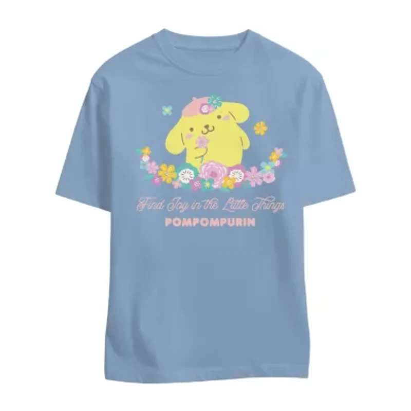 Pompompurri Boyfriend Tee Womens Juniors Crew Neck Short Sleeve Hello Kitty Graphic T-Shirt