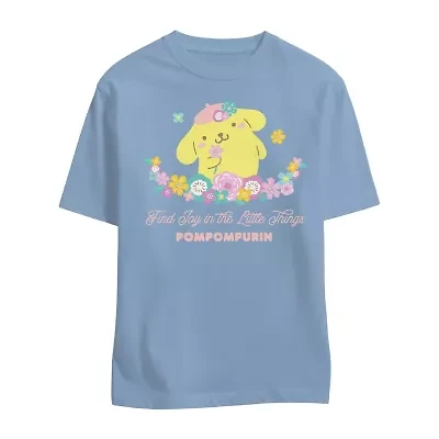 Pompompurri Boyfriend Tee Womens Juniors Crew Neck Short Sleeve Hello Kitty Graphic T-Shirt