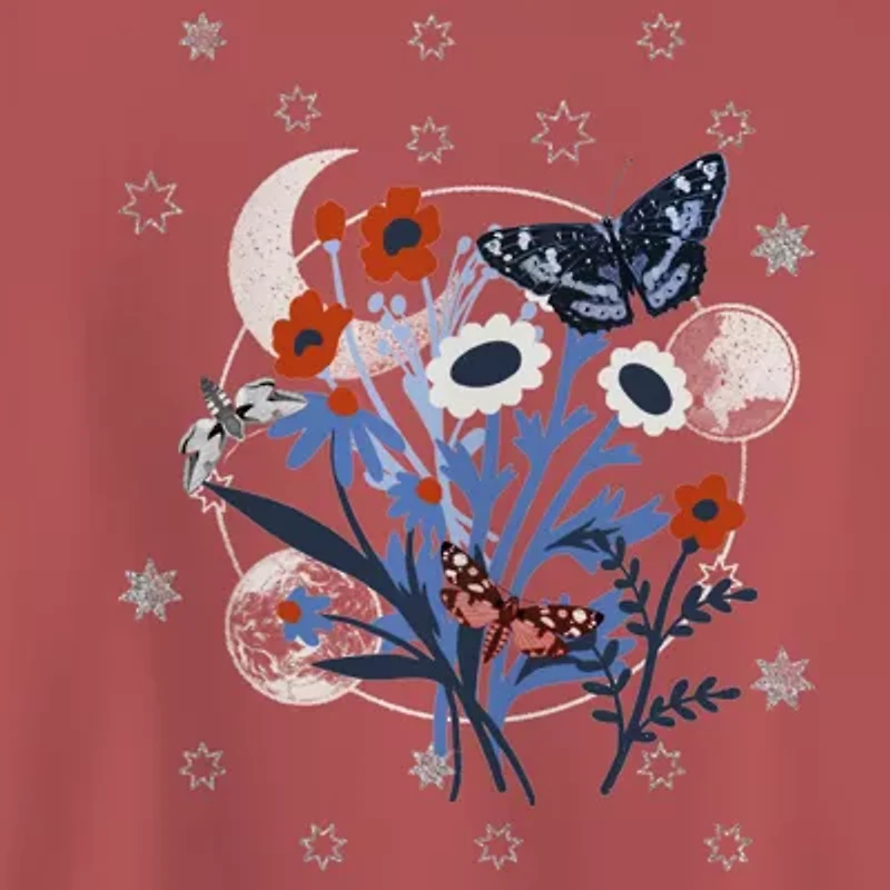 Americana Butterfly Baby Tee Womens Juniors Crew Neck Short Sleeve Fitted Graphic T-Shirt