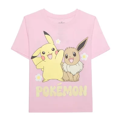 Little & Big Kid Girls Crew Neck Short Sleeve Regular Fit Pokemon Graphic T-Shirt