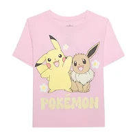 Little & Big Kid Girls Crew Neck Short Sleeve Regular Fit Pokemon Graphic T-Shirt