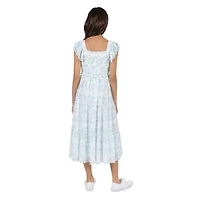 Rare Editions Big Kid Girls Short Sleeve Flutter Floral Maxi Dress