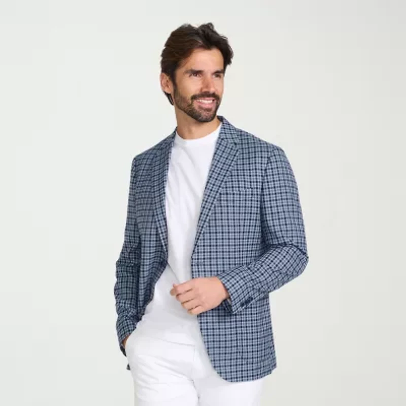 IBIZA AZURE Mens Plaid Slim Fit Sport Coat
