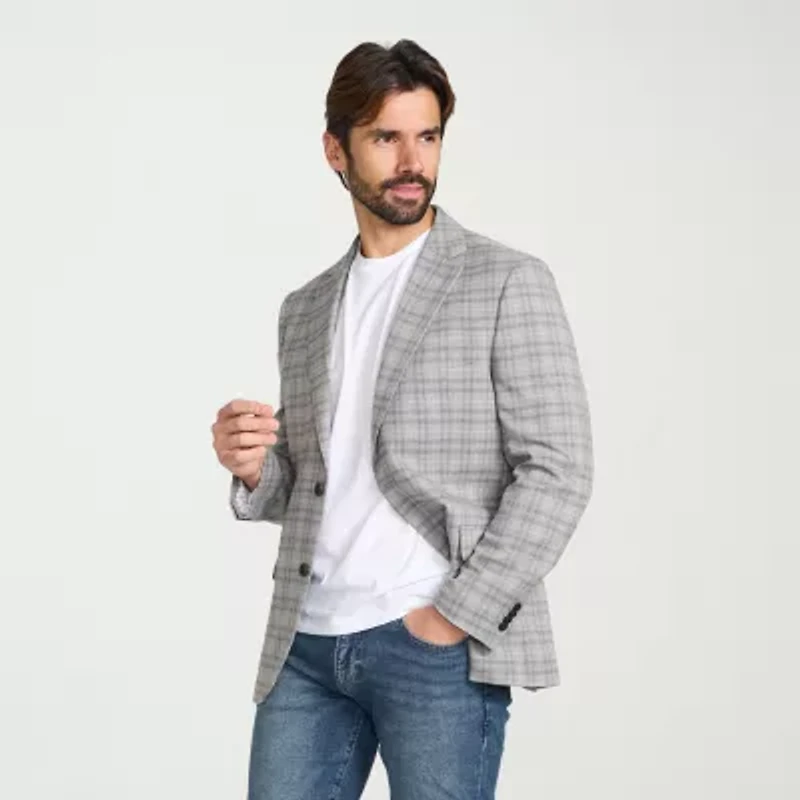 IBIZA AZURE Mens Windowpane Modern Fit Sport Coat