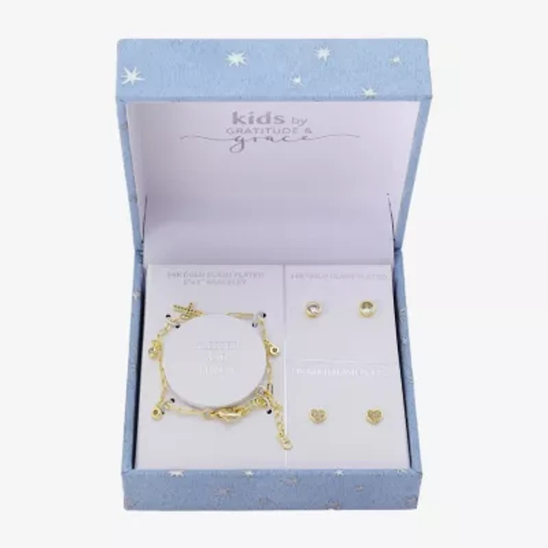 Gratitude & Grace Girls Cubic Zirconia 14K Gold Over Brass Cross 3-pc. Jewelry Set