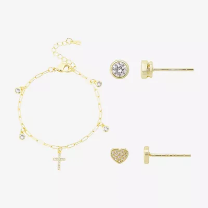 Gratitude & Grace Girls Cubic Zirconia 14K Gold Over Brass Cross 3-pc. Jewelry Set