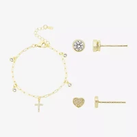 Gratitude & Grace Girls Cubic Zirconia 14K Gold Over Brass Cross 3-pc. Jewelry Set