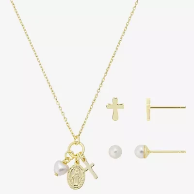 Gratitude & Grace Virgin Mary Charm Girls Cubic Zirconia 14K Gold Over Brass Cross 3-pc. Jewelry Set