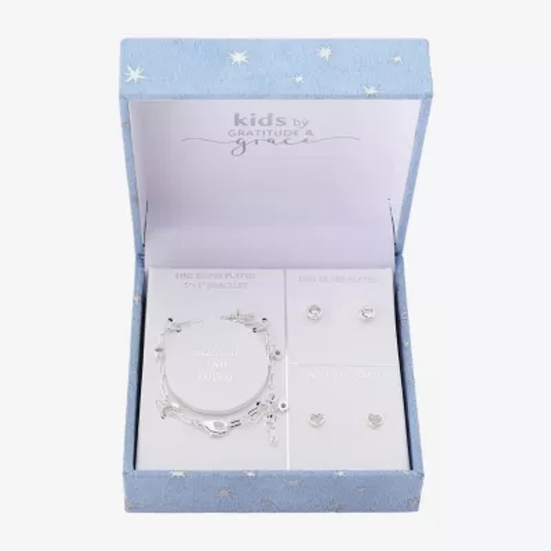 Gratitude & Grace Girls Cubic Zirconia Pure Silver Over Brass Cross 3-pc. Jewelry Set