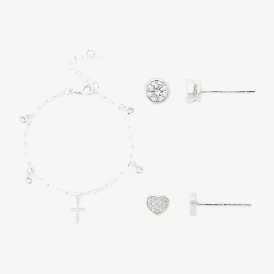 Gratitude & Grace Girls Cubic Zirconia Pure Silver Over Brass Cross 3-pc. Jewelry Set