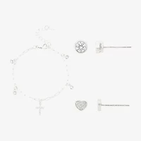 Gratitude & Grace Girls Cubic Zirconia Pure Silver Over Brass Cross 3-pc. Jewelry Set