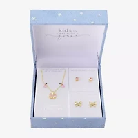Gratitude & Grace Girls Pink Cubic Zirconia 14K Gold Over Brass Bow 3-pc. Jewelry Set