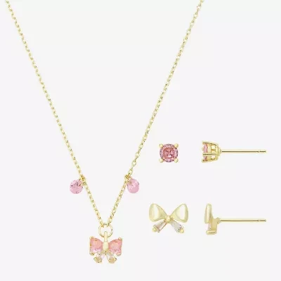 Gratitude & Grace Girls Pink Cubic Zirconia 14K Gold Over Brass Bow 3-pc. Jewelry Set