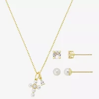 Gratitude & Grace Girls Glass 14K Gold Over Brass Cross 3-pc. Jewelry Set