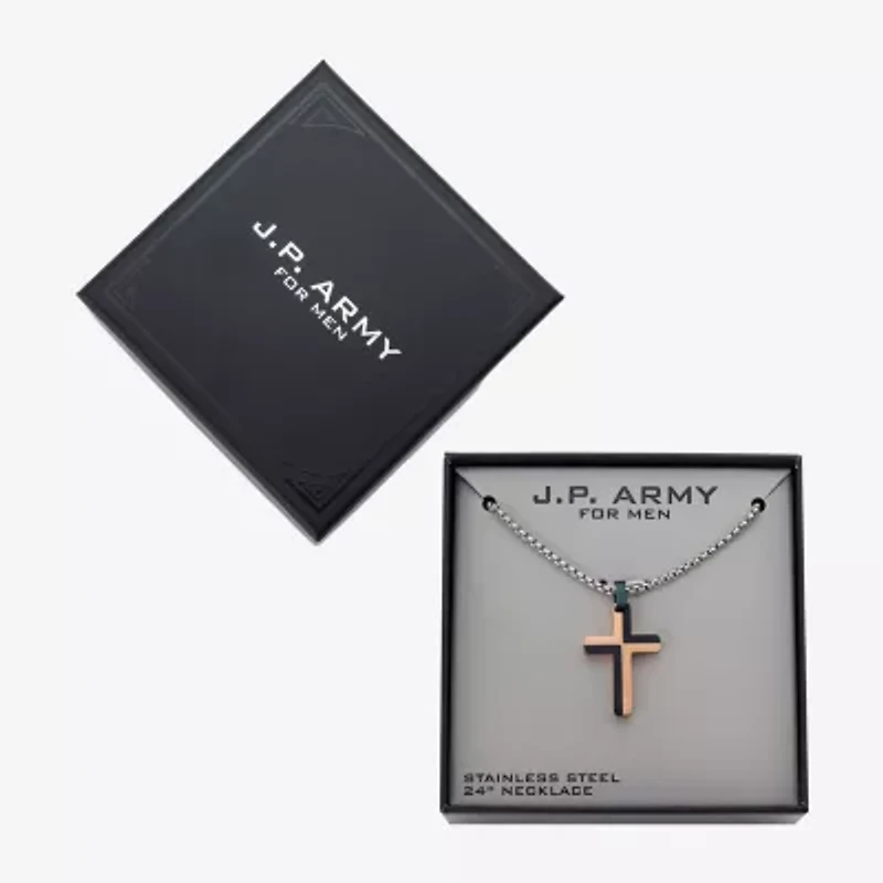 J.P. Army Mens Stainless Steel Cross 24 Inch Pendant Necklace