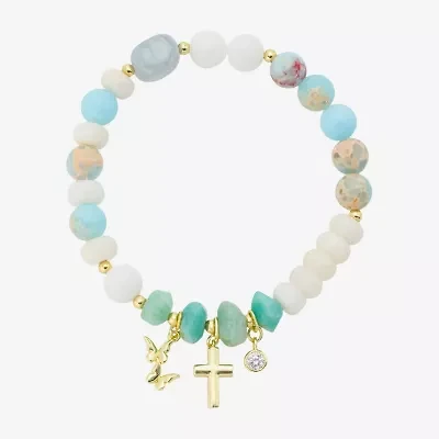 Footnotes Womens Green Agate 14K Gold Over Brass Cross Beaded Bracelet