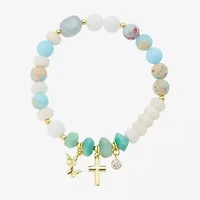 Footnotes Womens Green Agate 14K Gold Over Brass Cross Beaded Bracelet