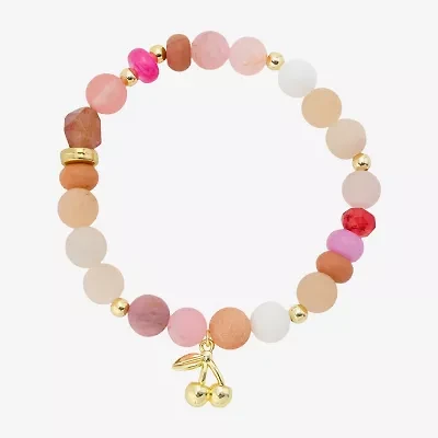 Footnotes Womens Pink Glass 14K Gold Over Brass Cherries Beaded Bracelet