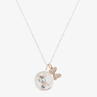 Disney Classics Womens Cubic Zirconia 14k Rose Gold Over Brass Pure Silver Over Brass Bow 16 Inch Pendant Necklace