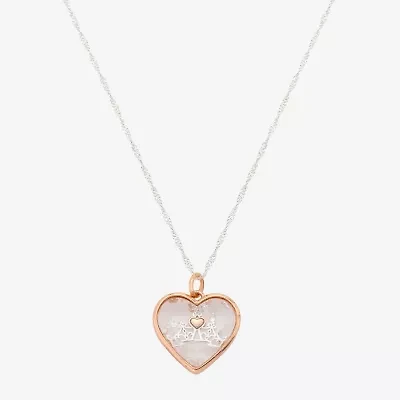 Disney Classics Womens Cubic Zirconia 14k Rose Gold Over Brass Pure Silver Over Brass Crown Heart 16 Inch Pendant Necklace