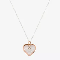 Disney Classics Womens Cubic Zirconia 14k Rose Gold Over Brass Pure Silver Over Brass Crown Heart 16 Inch Pendant Necklace