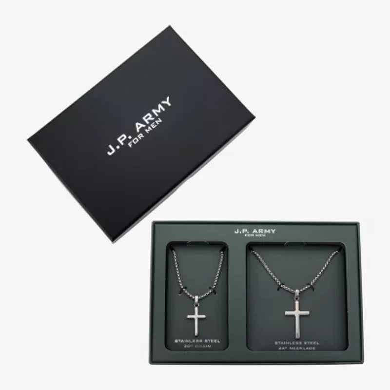 Father & Son Mens Stainless Steel Cross 2-pc. Necklace Set