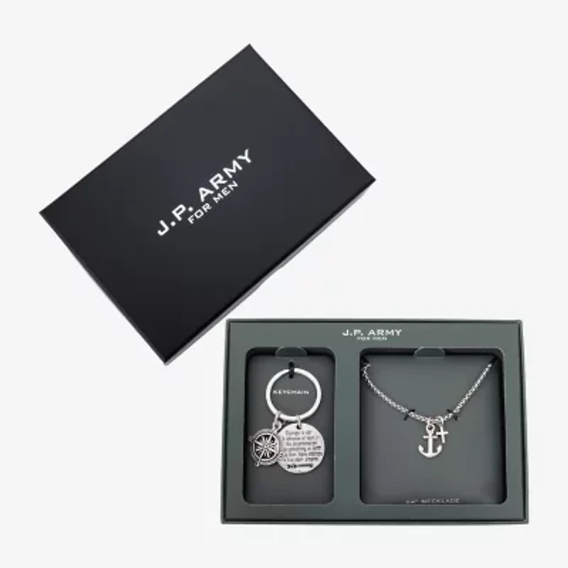 J.P. Army Anchor Pendant Necklace & Compass Keychain Mens Stainless Steel Anchor 2-pc. Jewelry Set