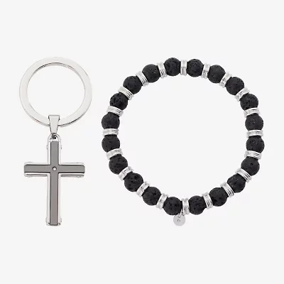 J.P. Army Lava Bead Bracelet & Keychain Mens Genuine Stainless Steel Cross 2-pc. Jewelry Set
