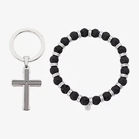 J.P. Army Lava Bead Bracelet & Keychain Mens Genuine Stainless Steel Cross 2-pc. Jewelry Set