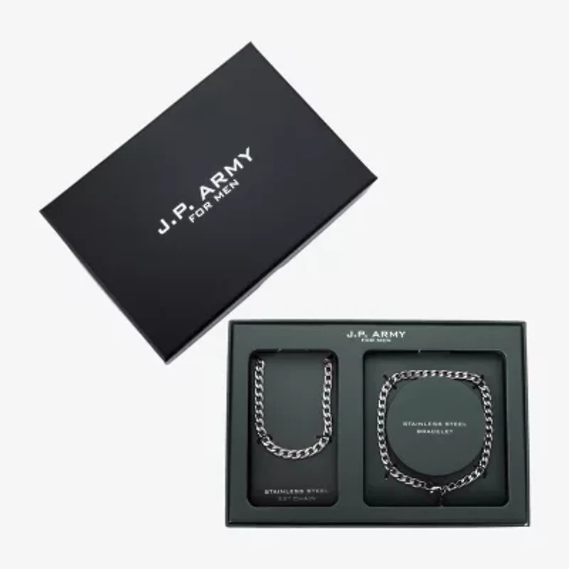 J.P. Army Chain Necklace & Bracelet Mens Stainless Steel 2-pc. Jewelry Set