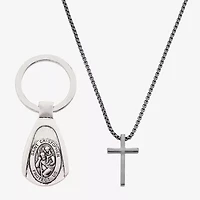 J.P. Army Pendant Necklace & St Christopher Keychain Mens Stainless Steel Cross 2-pc. Jewelry Set
