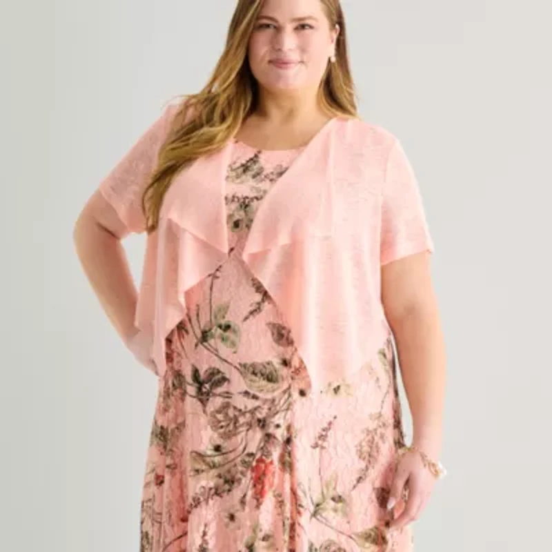 Perceptions Womens Plus Floral Jacket Dress