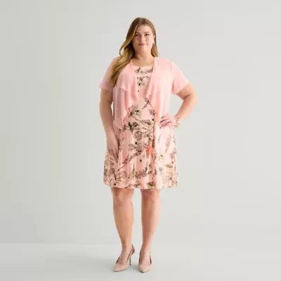Perceptions Womens Plus Floral Jacket Dress