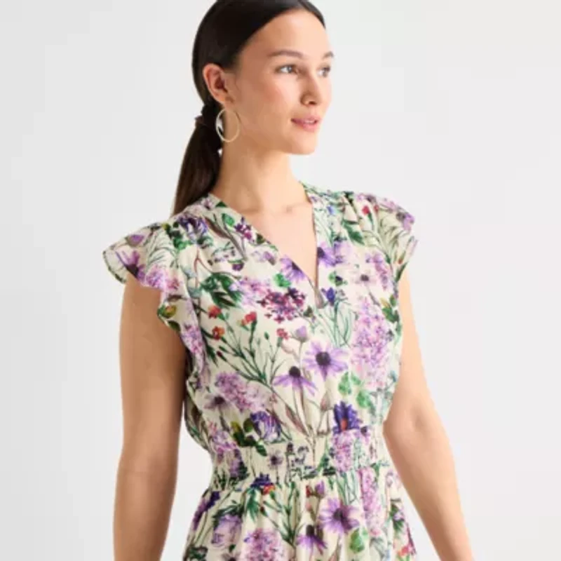 Sam And Jess Womens Petite Sleeveless Floral Maxi Dress