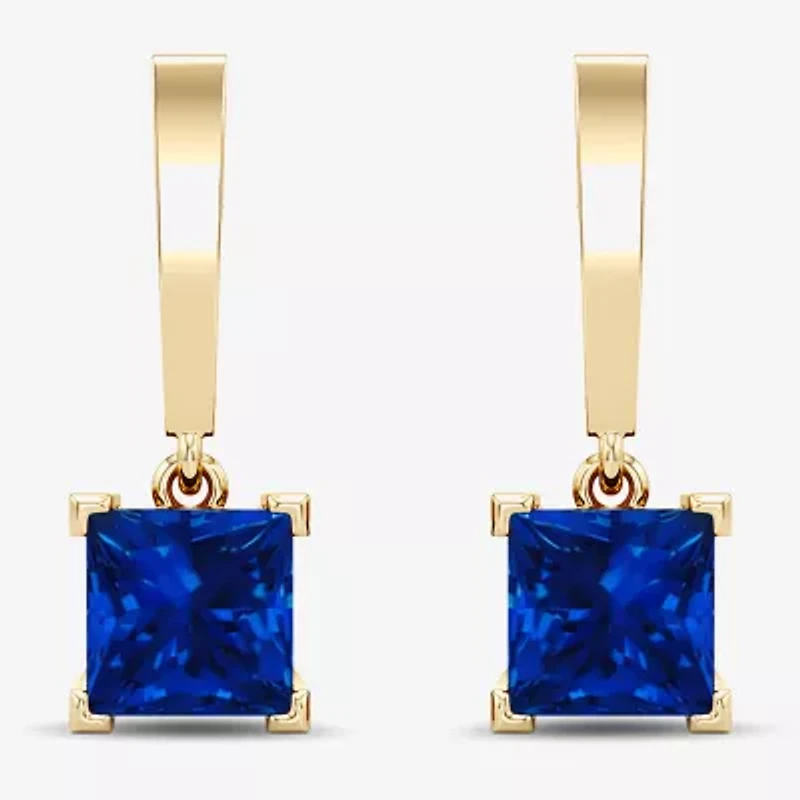Womens Lab Created Gemstone 14K Gold Over Silver Square Drop Earrings
