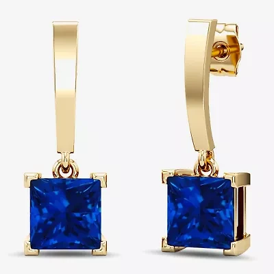 Womens Lab Created Gemstone 14K Gold Over Silver Square Drop Earrings