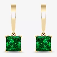 Womens Lab Created Gemstone 14K Gold Over Silver Square Drop Earrings