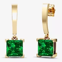 Womens Lab Created Gemstone 14K Gold Over Silver Square Drop Earrings