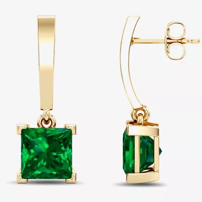 Womens Lab Created Gemstone 14K Gold Over Silver Square Drop Earrings