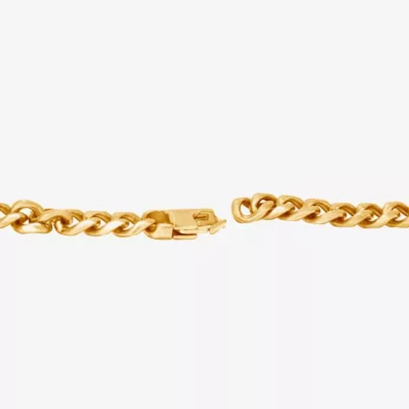 Mens 14K Gold Over Stainless Steel Solid 8 3/4 Inch Link Bracelet