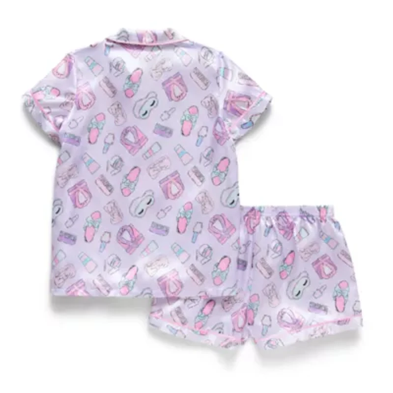 Btween Little & Big Kid Girls Satin Short Sleeve 2-pc. Pajama Sets