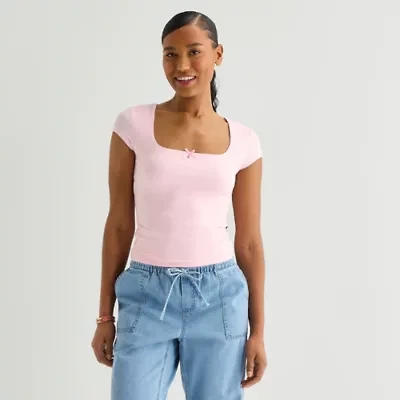 Forever 21 Womens Juniors Square Neck Short Sleeve Graphic T-Shirt